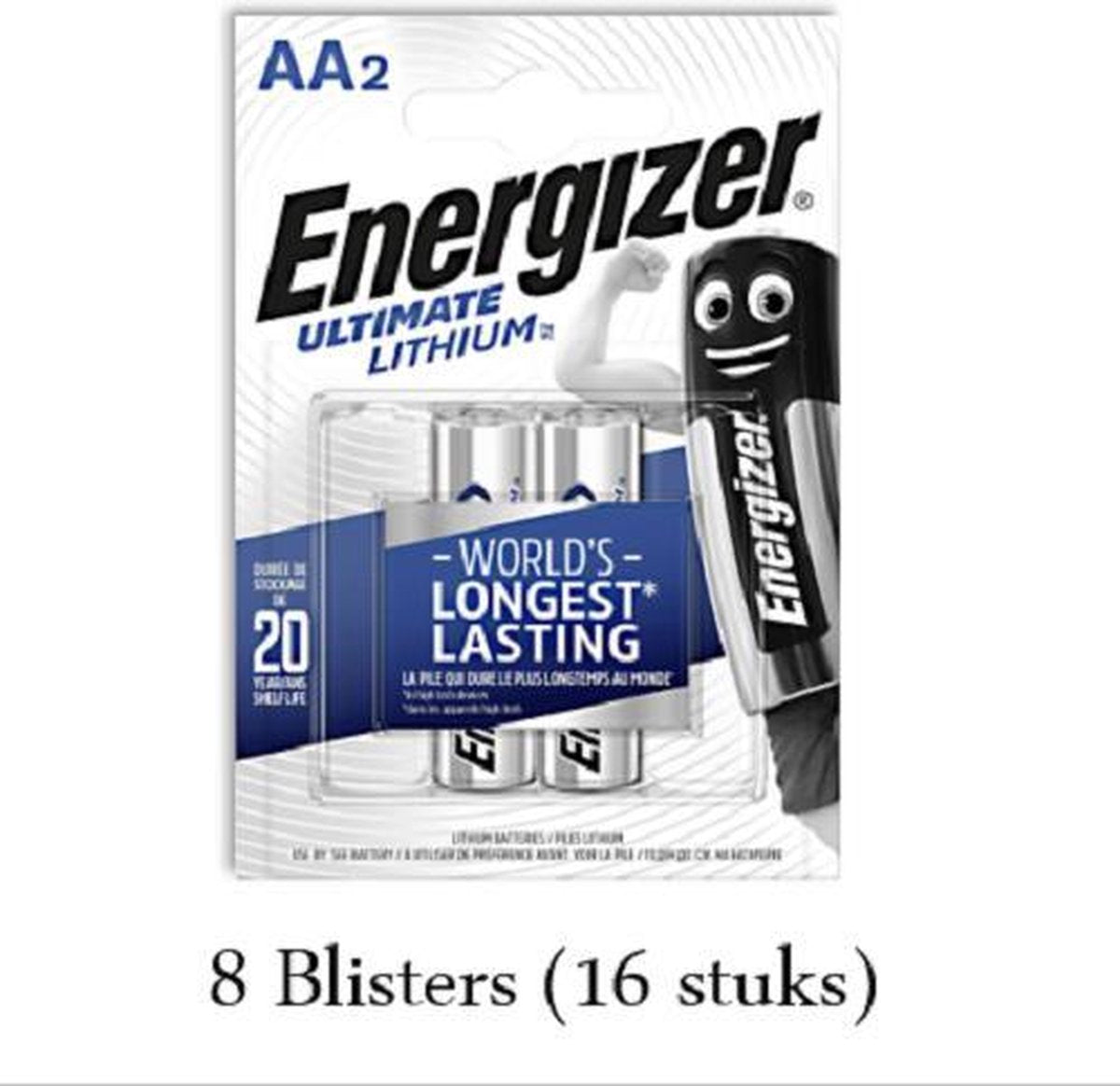 16 stuks (8 blisters a 2 stuks) Energizer Lithium AA/L91 1.5v