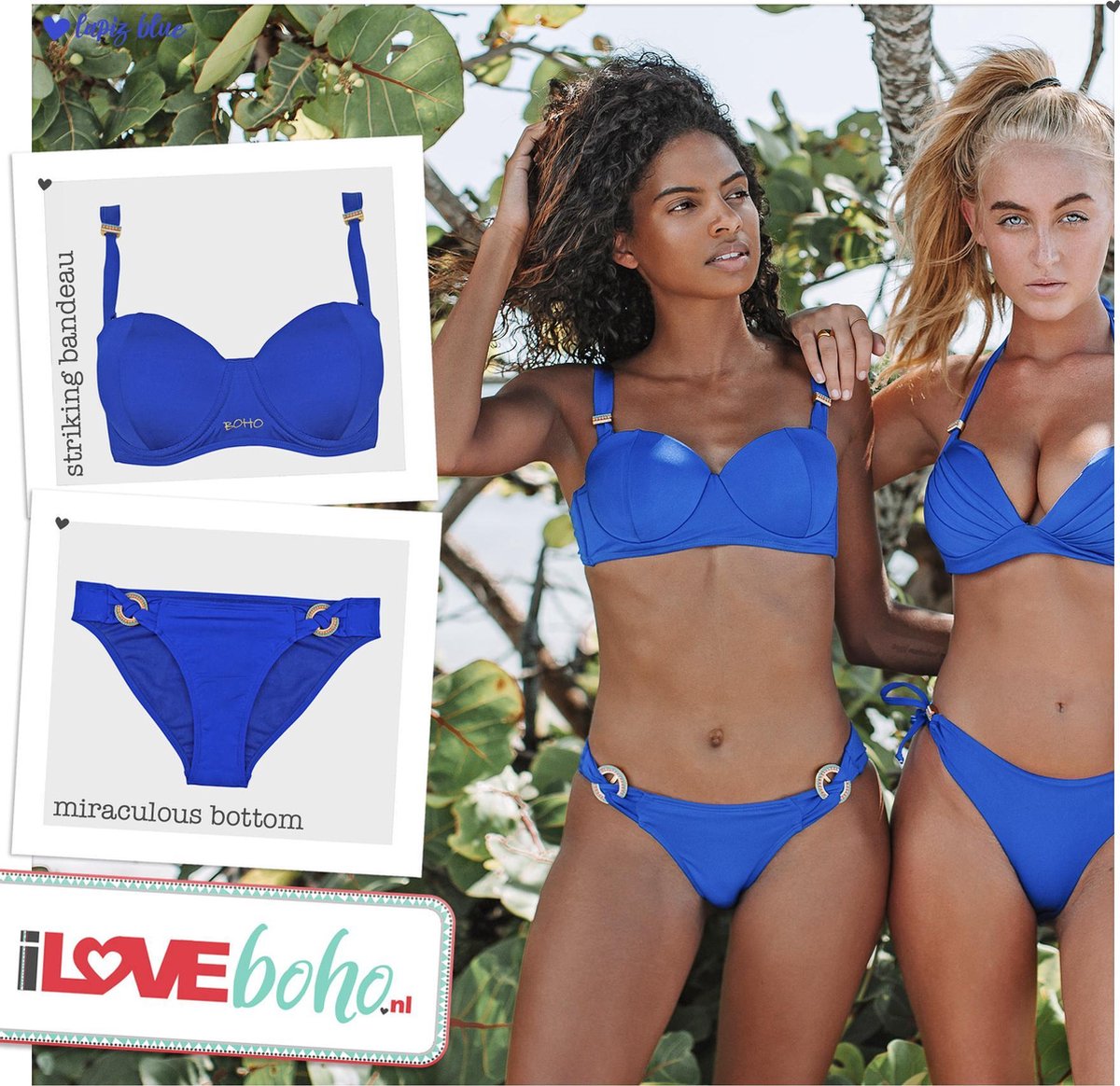 BOHO bikini’s top – striking bandeau – lapiz blauw - L - Cup C