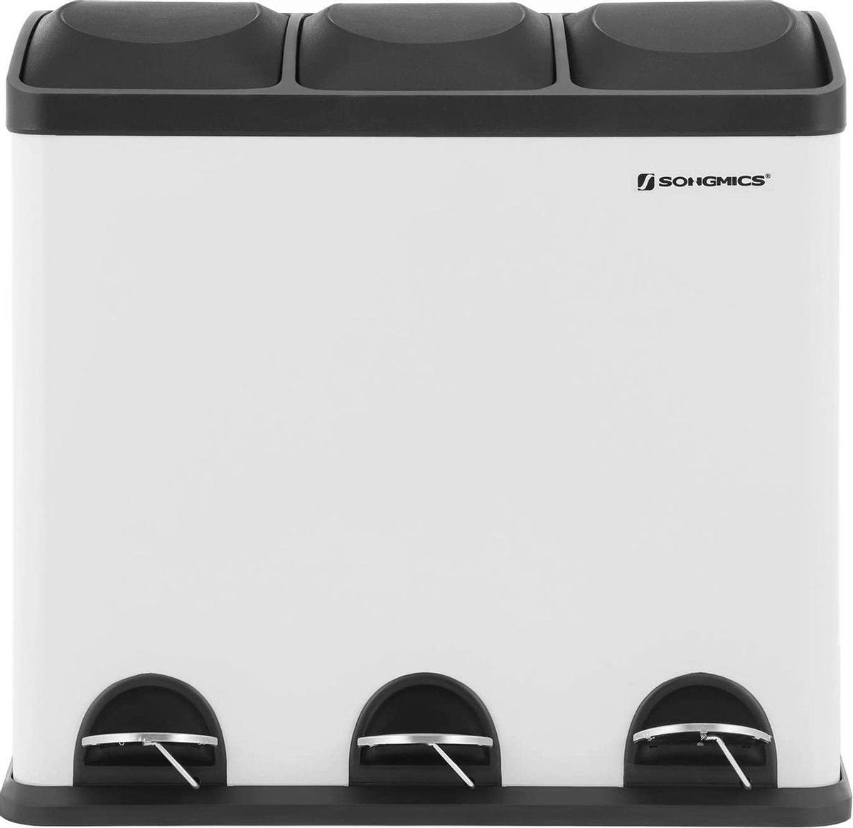 Nancy's Beeville 54L Prullenbak - Pedaalemmer - 3 Binnenbakken - Afvalscheiding - Wit-Zwart