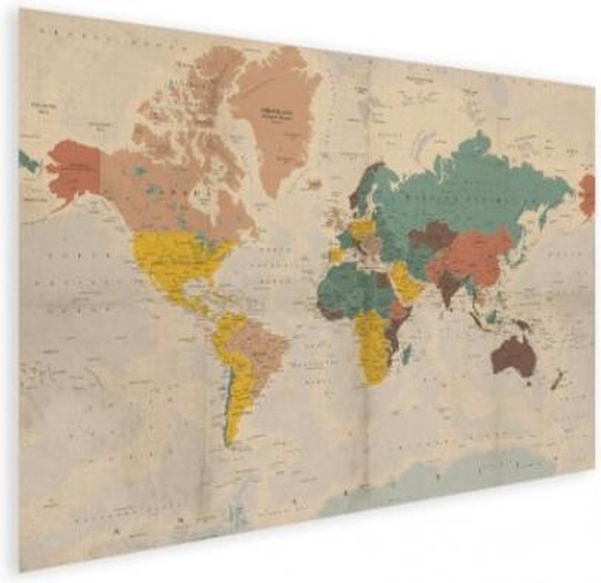 Wereldkaart Aardrijkskundig Stoffig - Poster 80x60