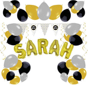 e-Carnavalskleding.nl Feestversiering pakket Sarah 50 jaar | Versiering Sarah 50 jaar feest | Sarah 50e verjaardag feestversiering | Leuk pakket Sarah goud/zwart met feestartikelen voor de Sarah Medium