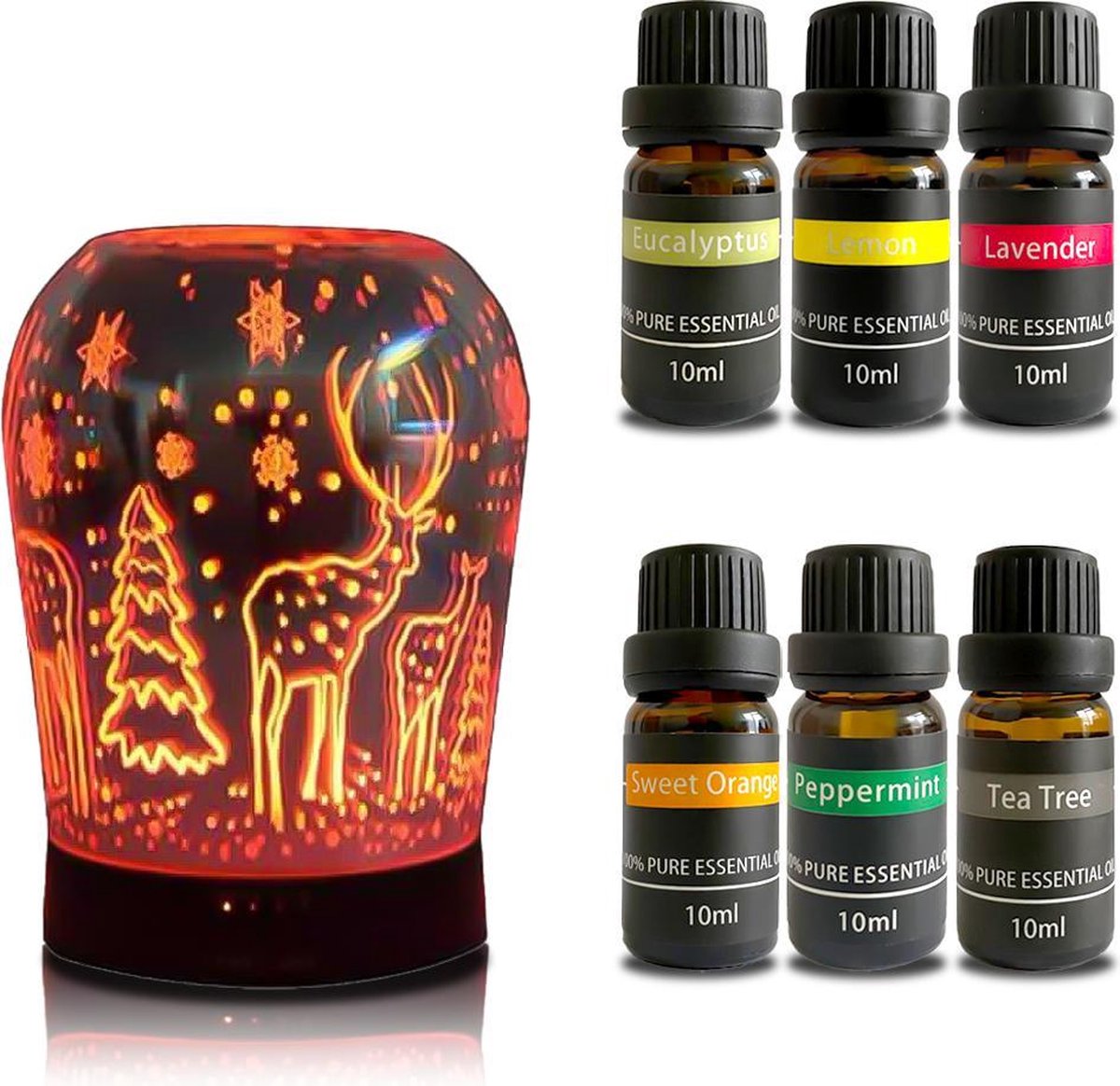 Flavorett Glazen Aroma diffuser - Incl.  6 Etherische Olie – Luchtbevochtiger – Geurverspreiders