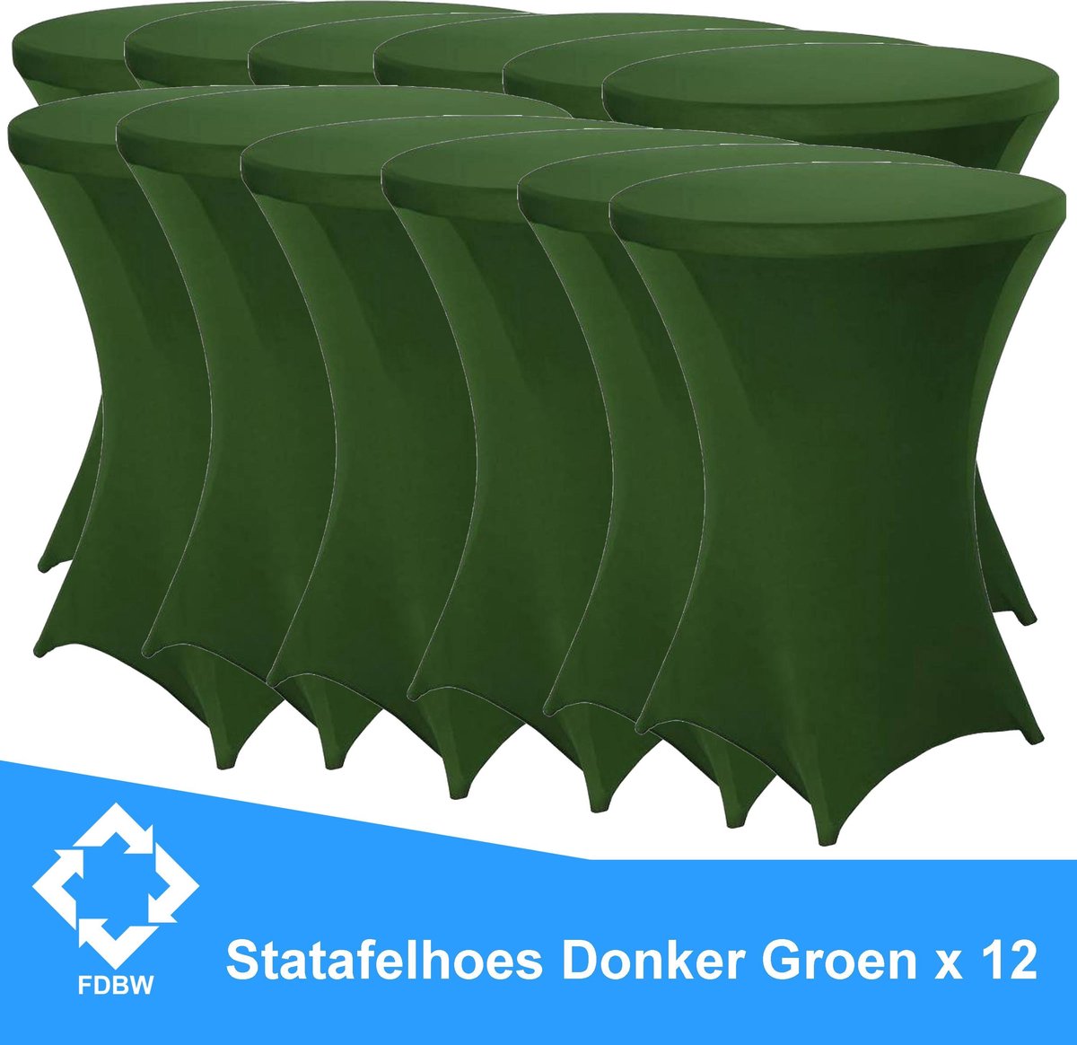 Statafelrok Luxe Donker Groen x 12 - Statafel Tafelrok - Statafelhoes - Stretch –  ∅80 x 110 cm – geschikt voor Horeca Evenementen | Sta Tafel Hoes | Statafel | Staantafelhoes | Cocktailparty | Trouwerij | Sta-tafel rok – 12 stuks - SET VAN 12