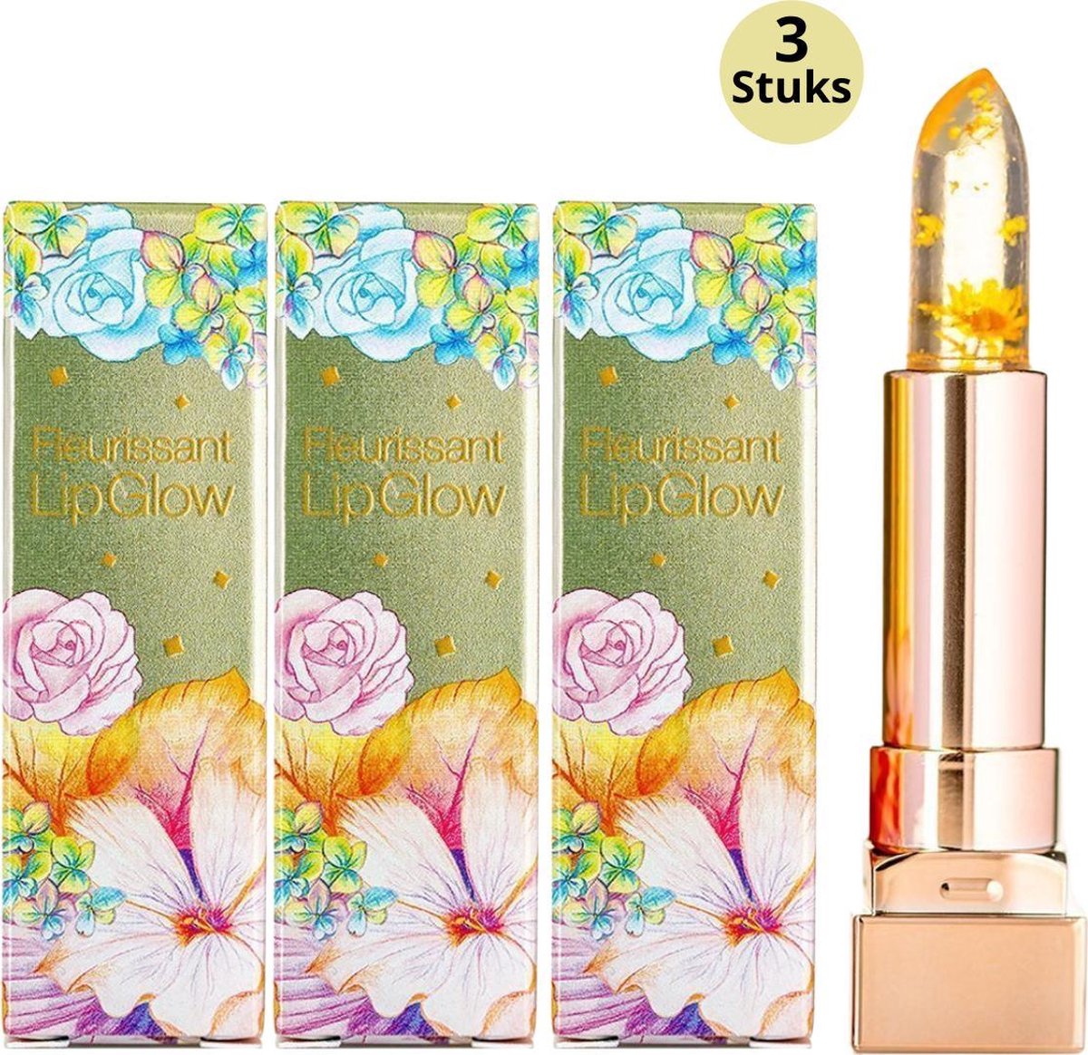 Glamfox Honey Flower Lipstick - Lip Plumper Lippenstift Met 24 Karaat Goudschilfers En Honing Bloem - 3-Pack