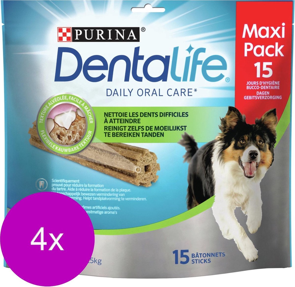 Purina Dentalife Daily Oral Care - Hondensnacks - 4 x 345 g 15 stuks Multipack Medium