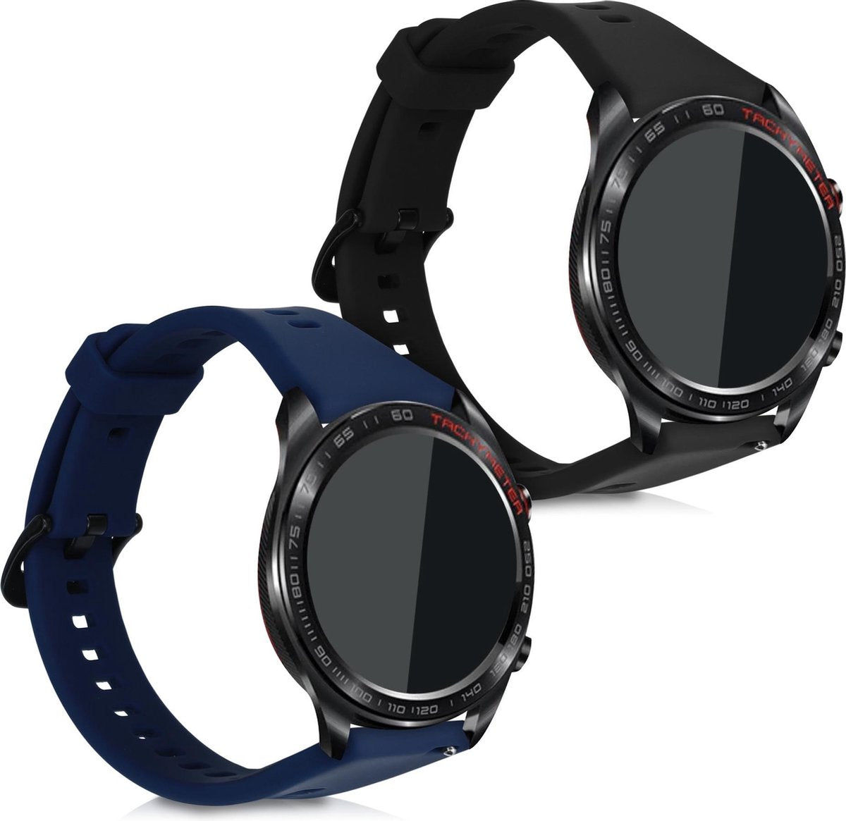 kwmobile 2x horlogeband voor Honor Watch ES - siliconen band voor fitnesstracker - zwart / donkerblauw