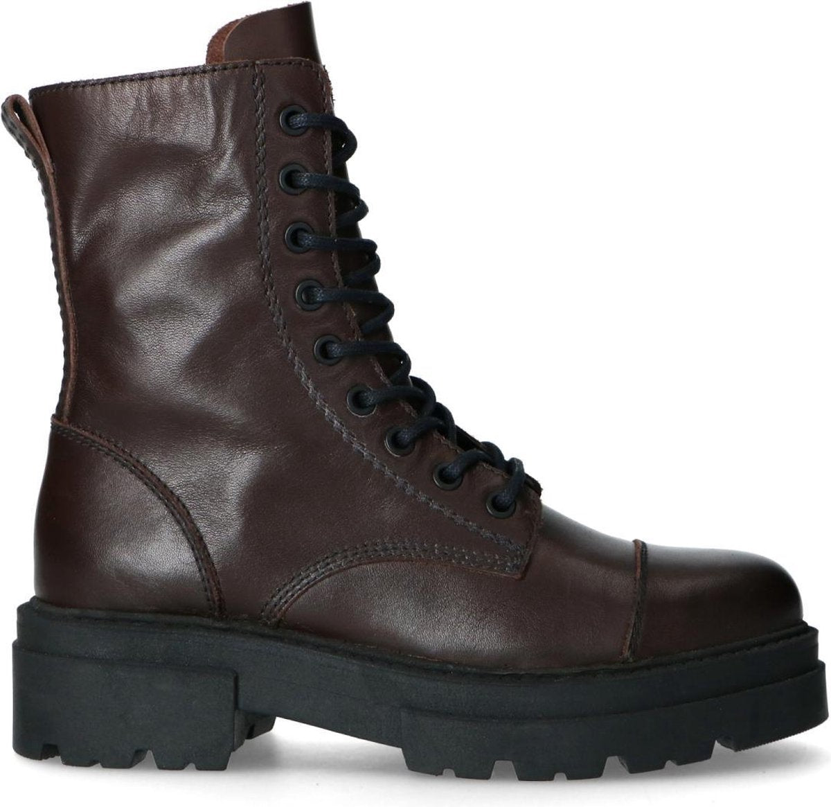 Manfield - Dames - Donkerbruine biker boots met plateauzool - Maat 39