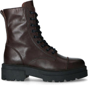 Manfield - Dames - Donkerbruine biker boots met plateauzool - Maat 39