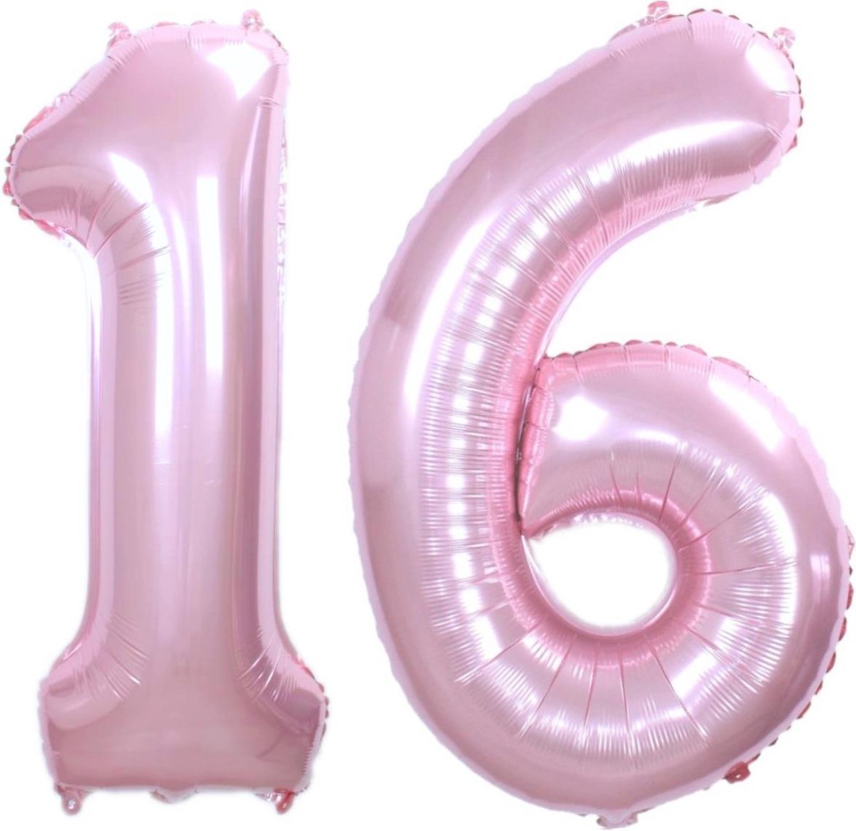 Folie Ballon Cijfer 16 Jaar Roze  36Cm Verjaardag Folieballon Met Rietje