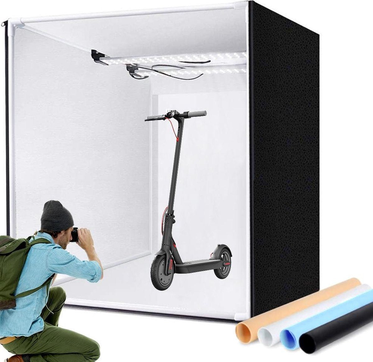 JGS Fotostudio Set - Draagbaar - Fotobox - LED verlichting - 100x100x100 cm - Fototent - Opnametent - Mini Statief - 4 Achtergronden