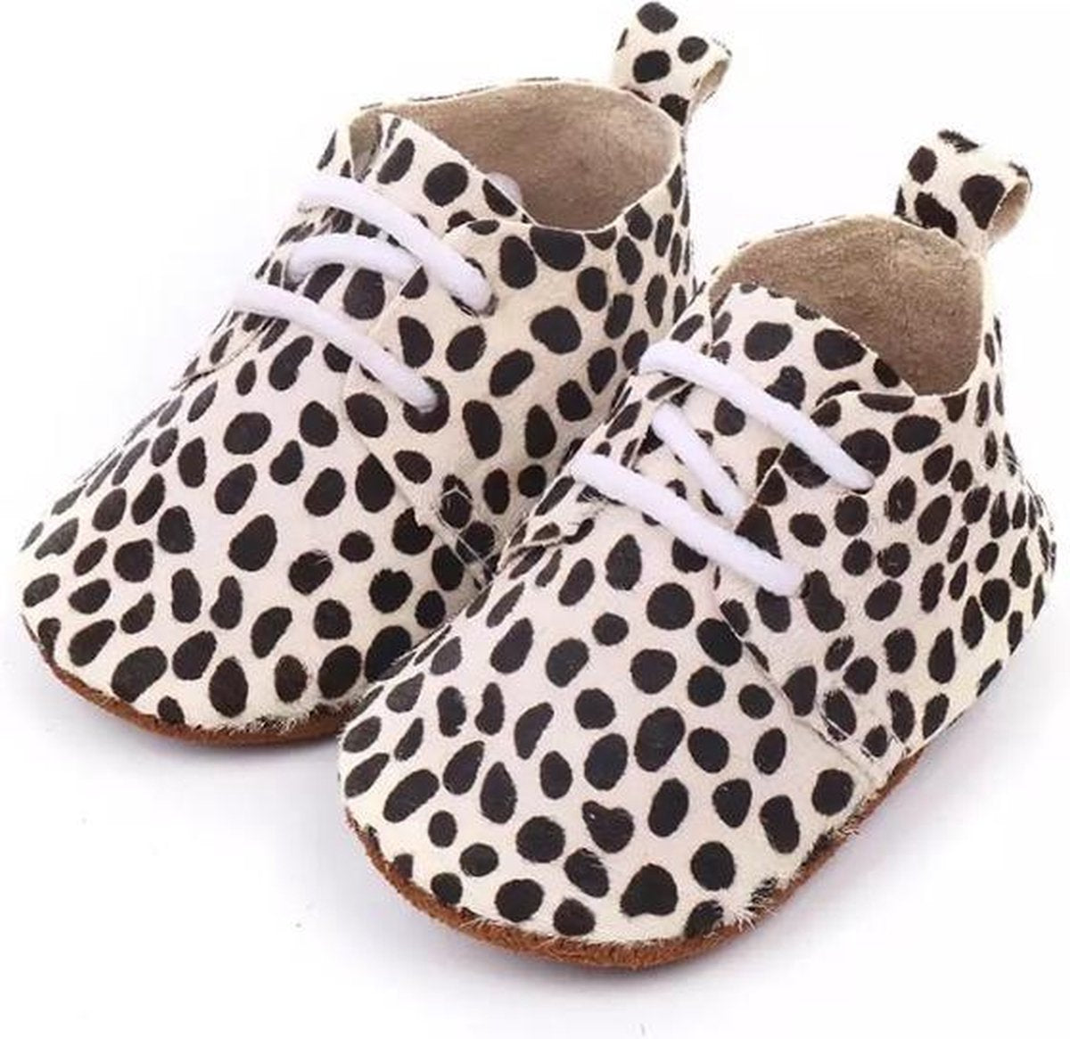 Leren Babyschoenen met Veters en leuke Dalmatiërprint 6-12 maanden