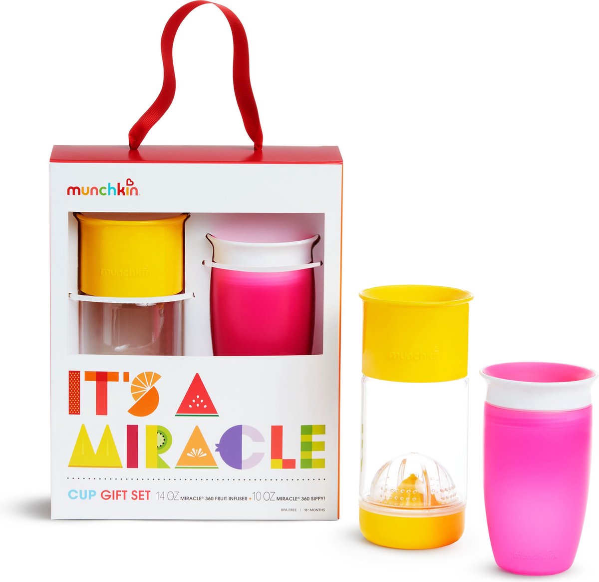 Munchkin It s A Miracle Drinkbeker en Fruisdispenser - 2 Stuks - Roze en Geel