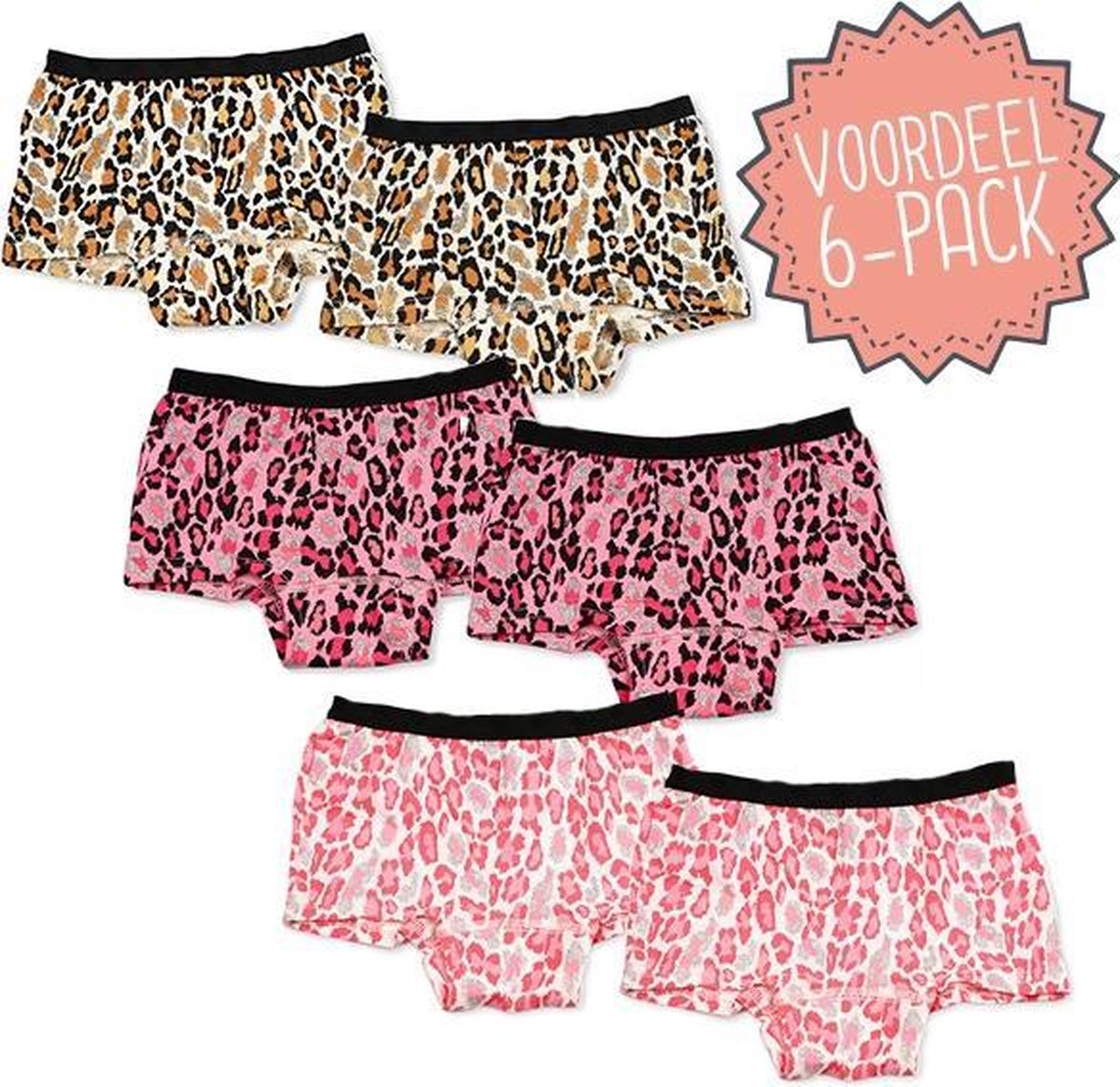 Kinderondergoed Funderwear - Boxers Voordeelset 6st Luipaard - Multicolor - Maat 176 - Meisjes