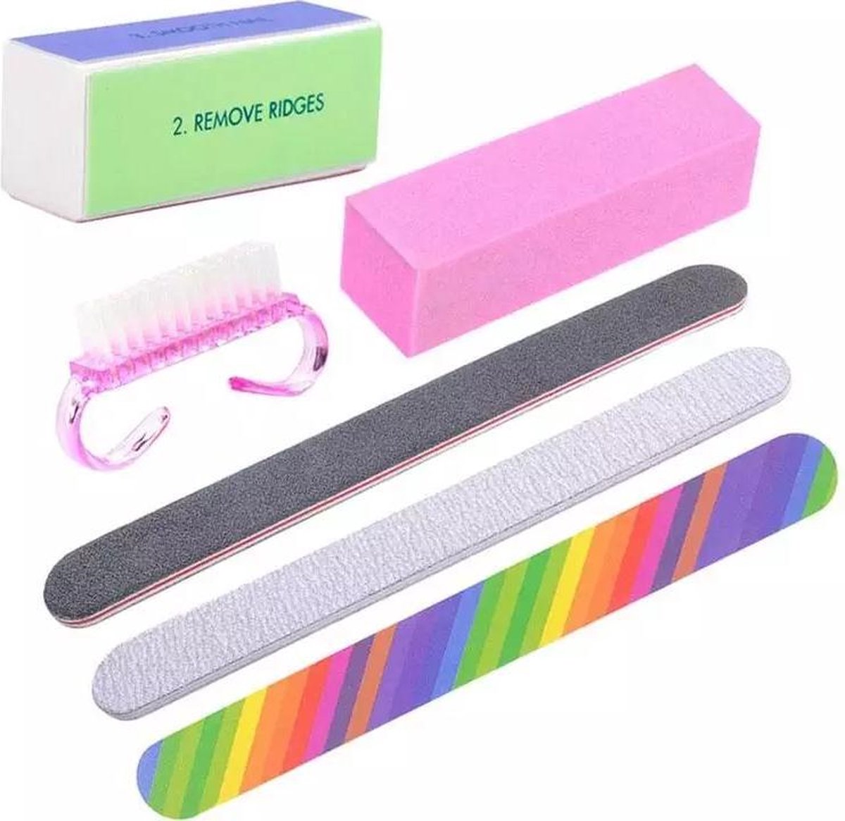 LOUZIR Professionele Nagelvijlen Set | Blokvijl | Pedicureset | Manicureset | Nagelborstel | Polijst Vijl | 6 Delig