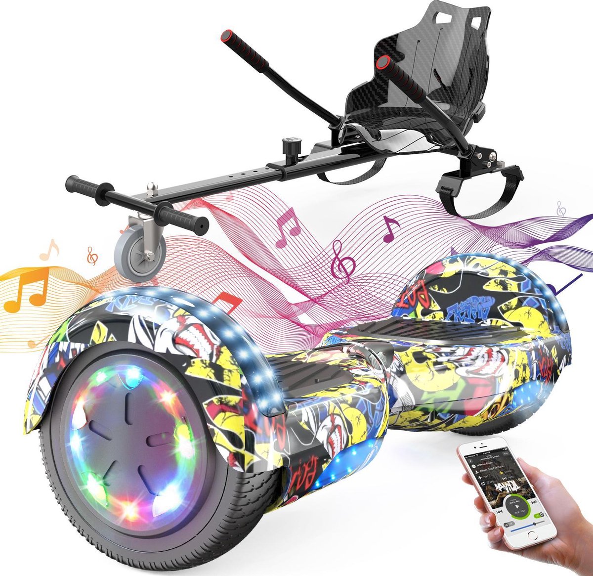 Evercross Hoverboard 6.5 Inch | Flits Wielen | Bluetooth Speaker | LED verlichting | Hiphop + Hoverkart Zwart