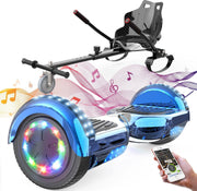 Evercross Hoverboard 6.5 Inch | Flits Wielen | Bluetooth Speaker | LED verlichting | Blauw Chroom + Hoverkart Zwart