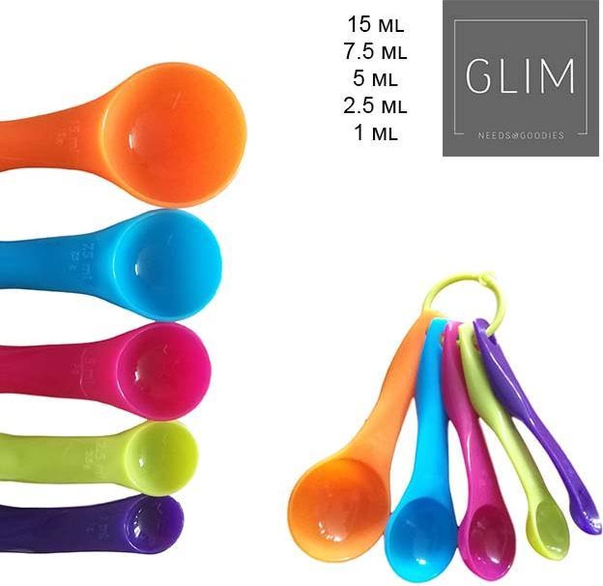 Maatlepel set - Maatschepjes 5-delig - Kleurrijke maatcups - Ingredienten afmeten