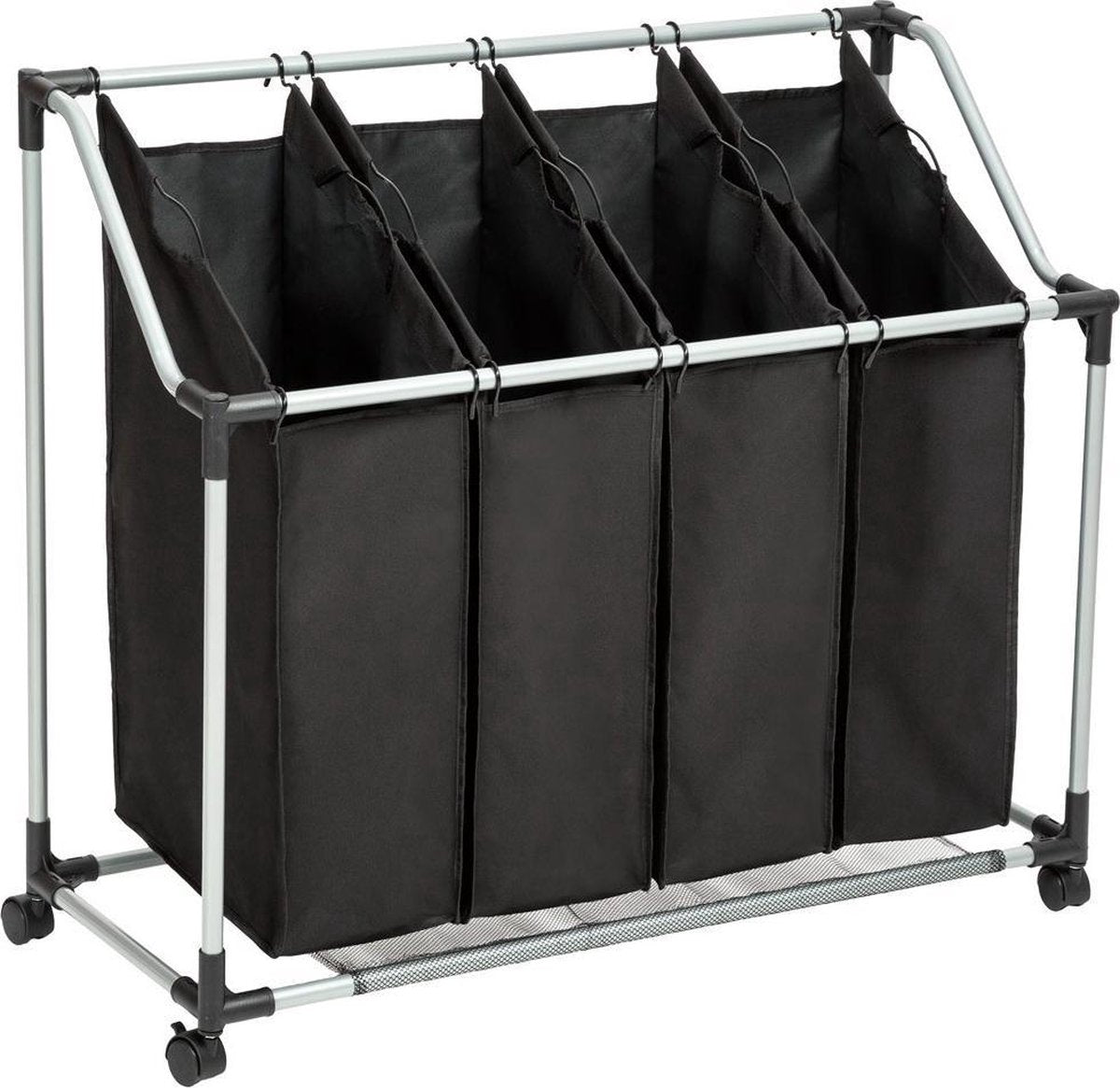 TecTake wassorteer Wasmand - Verrijdbaar - 4 aparte waszakken