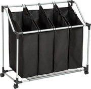 TecTake wassorteer Wasmand - Verrijdbaar - 4 aparte waszakken