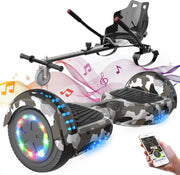 Evercross Hoverboard 6.5 Inch | Flits Wielen | Bluetooth Speaker | LED verlichting | Camouflage + Hoverkart Zwart