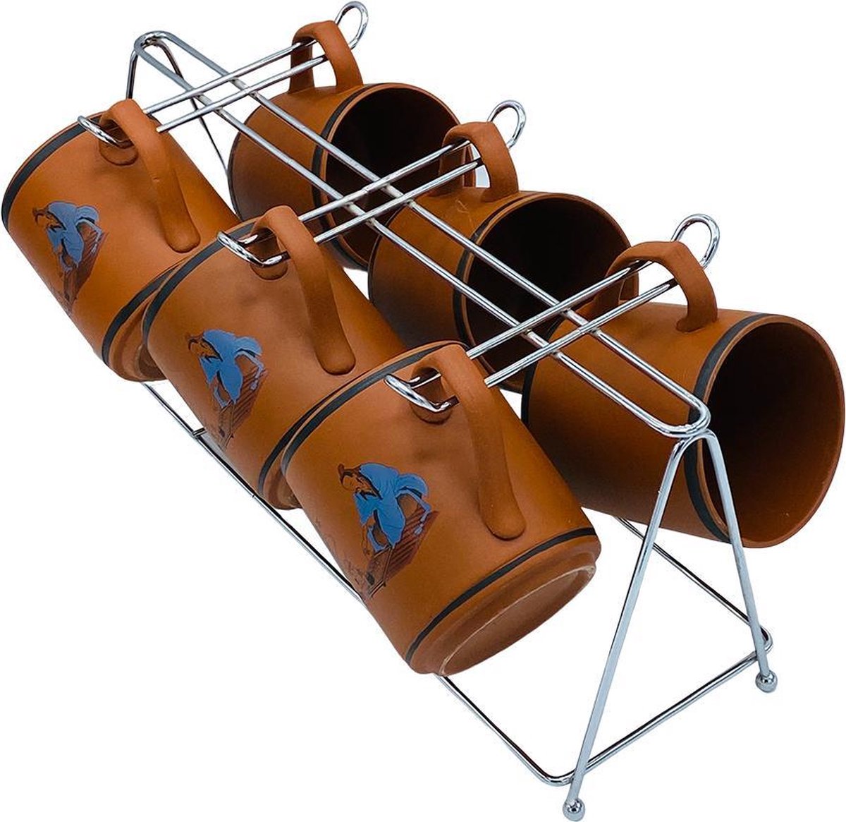 Set Terra Cotta bekers + rekje - 6 stuks - beker - mok - 250 ml