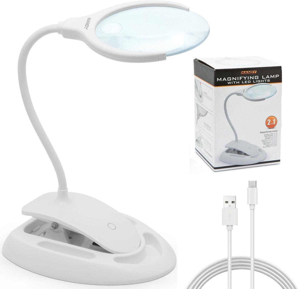 Handy - Loeplamp met Tafelklem & Standaard - Vergrootglas met verlichting - USB oplaadbaar - Dimbaar