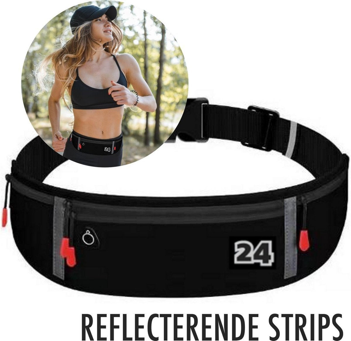 Activ24™ - Sport heuptas grijs/rood - Luxe uitvoering - Met 4 vakken - Waterafstotend Heuptasje - Running belt