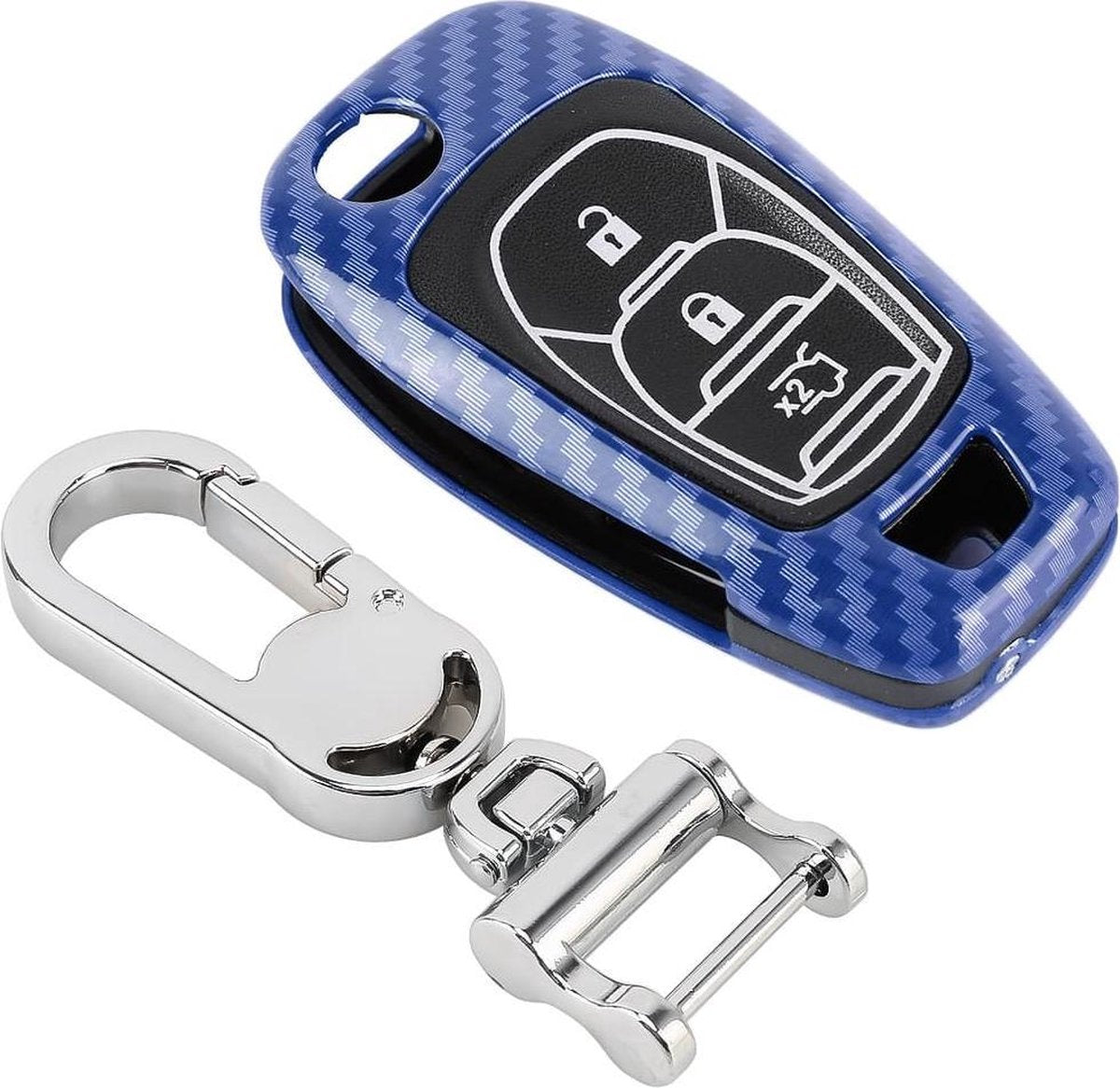 Koolstofvezel textuur autosleutel beschermhoes opvouwbare sleutelaccessoires voor Chevrolet Cruz 2018 (blauw)