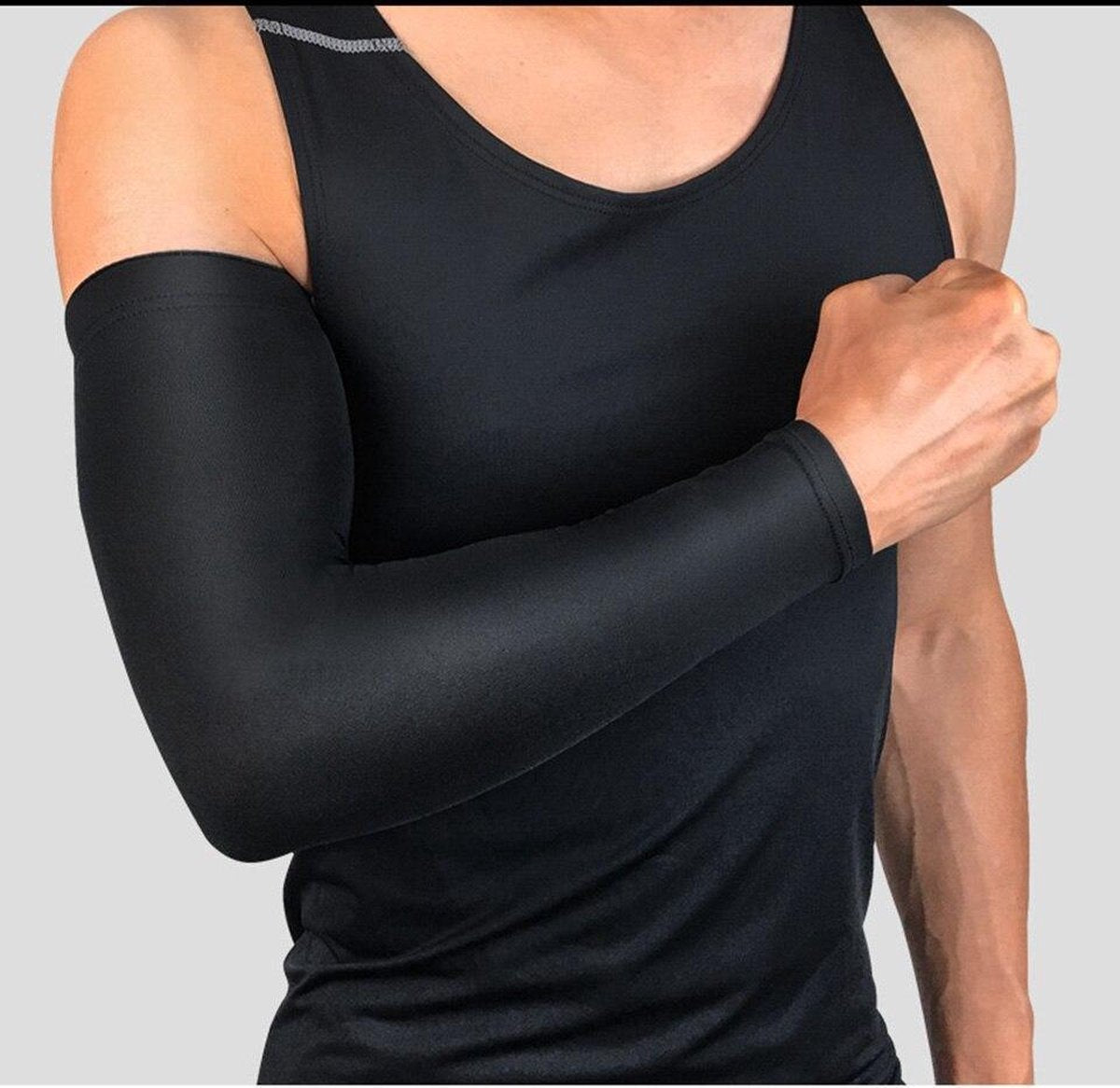Set fiets armwarmers  ( 2 stuks ) – Zwart - armstukken – cycling arm sleeves – armbeschermers – sport armmouwen - Maat XL