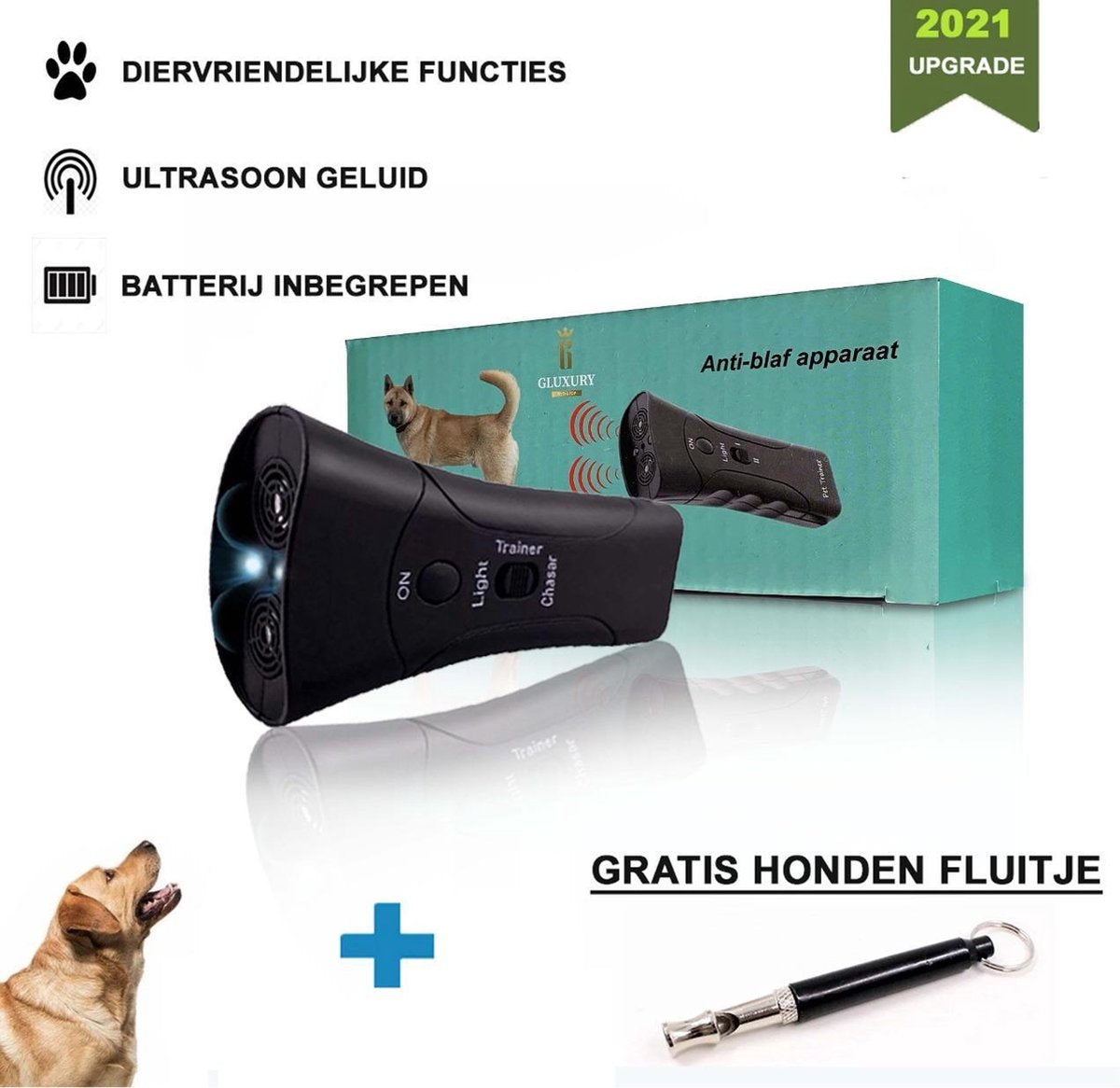 Diervriendelijke Ultrasone Anti- blaf Apparaat 2020 + hondenfluitje - Anti blafband – Extra Snel van Blaffen af -Honden Training Blaffen – Hondentrainer