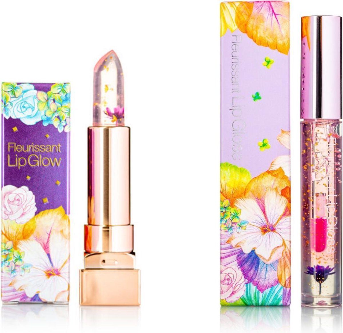 GLAMFOX Witch Flower Lipgloss + Lipstick 2 Stuks - 100% Echte Bloem - 24K Goudpoeder - Korean Skincare - Lip Plumper - Lip Plumping - Lipgloss Transparant - Lippenstift Langhoudend - Long Lasting -  Essence Make Up - Beauty - Make-up - Lip Makeup