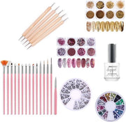 Nail Art Set Deluxe - Rhinestones + Nail Art Penselen 15 stuks + Dotting Pennen + Top Coat - Nagel versiering set Super Deal!