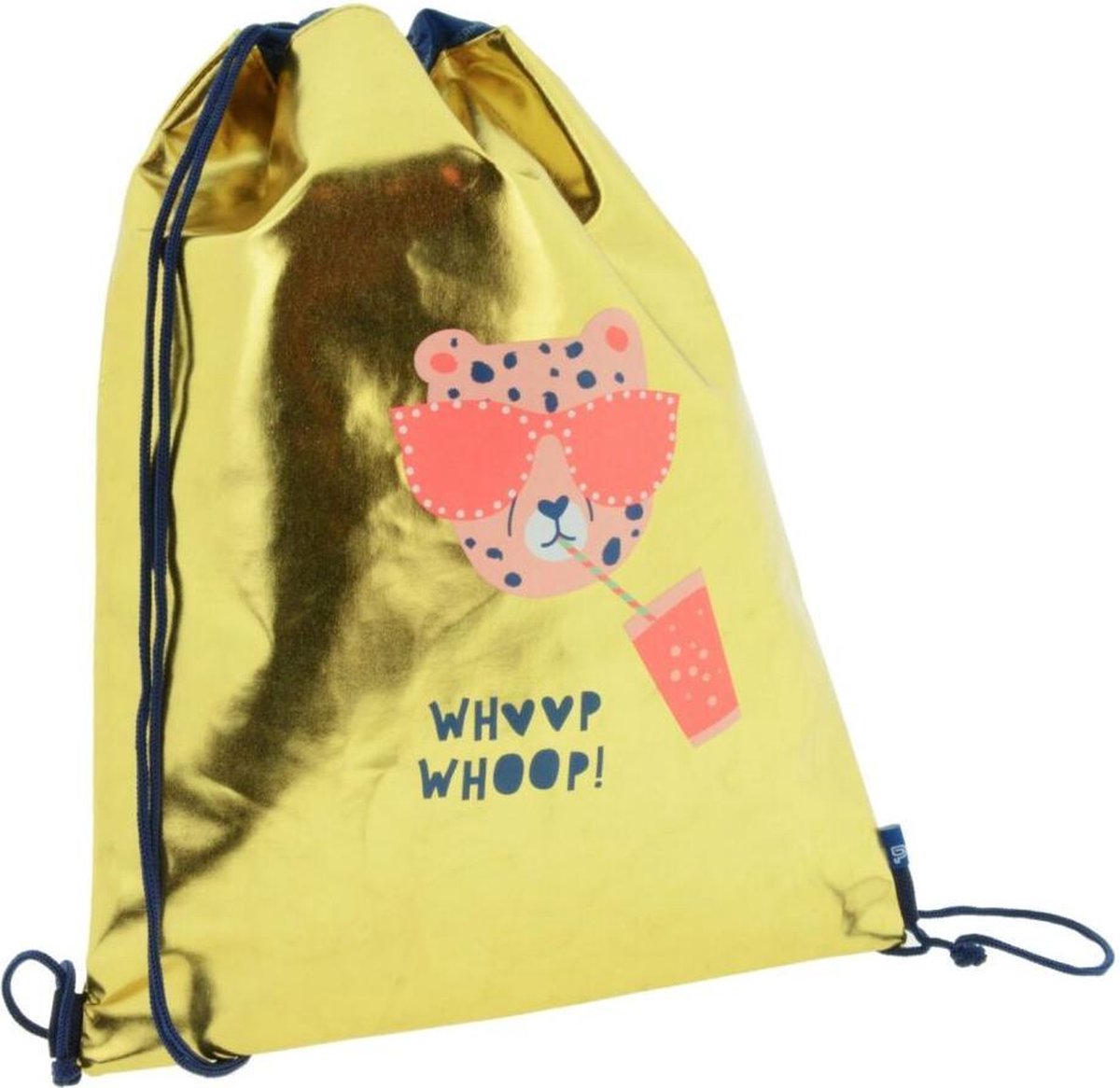 Kangaro Sporttas Palms&Pizza -Goudkleurig sporttasje "Cheetah" - met nylon voering en trekkoorden - 35x45cm