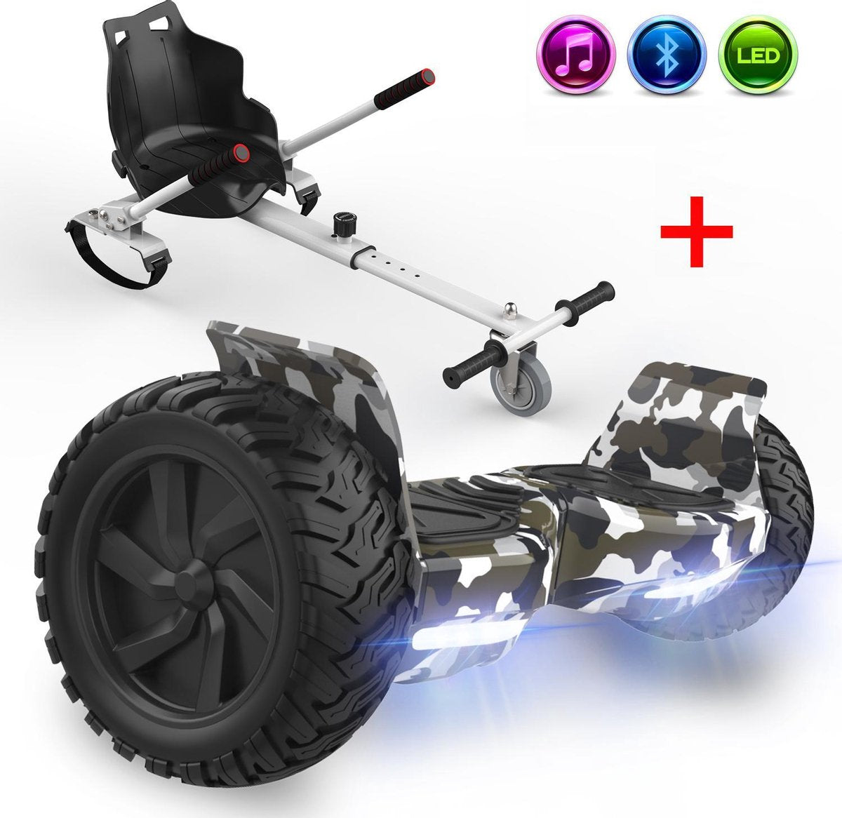 Evercross Challenger Hoverboard 8.5 Inch | 700W | Bluetooth Speaker | Camouflage + Hoverkart Wit