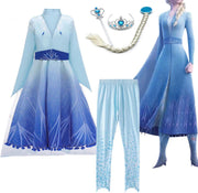 WiseGoods - Frozen Elsa Jurk - Prinsessen Verkleedkleren Meisje - Carnavalskleding Set Kinderen - Maat 146-152 - Blauw
