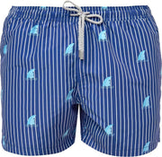 SHARK Sneldrogende Zwembroek Heren met Mesh Binnenbroek en Drie Zakken - Zachte en Comfortabele Zwemshort Heren / Zwembroeken Heren - Waterafstotende Zwembroek Mannen / Herenmode van Premium Stof - Blauw - Grijs - XL (EU 46)