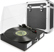Platenspeler - Fenton RP108B platenspeler met ingebouwde speakers en zwarte platenkoffer voor 60 platen