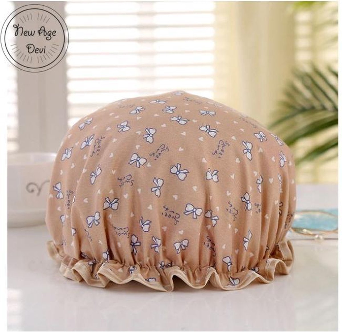 New Age Devi - Dikke 1 Stuks Douche muts - Shower Cap - Orange Bow - Oranje - Waterdicht - BadMuts - Dubbele Laag - Haar Cover - Haar Bedekking - Vrouwen DoucheCap - Badkamer Accesoire
