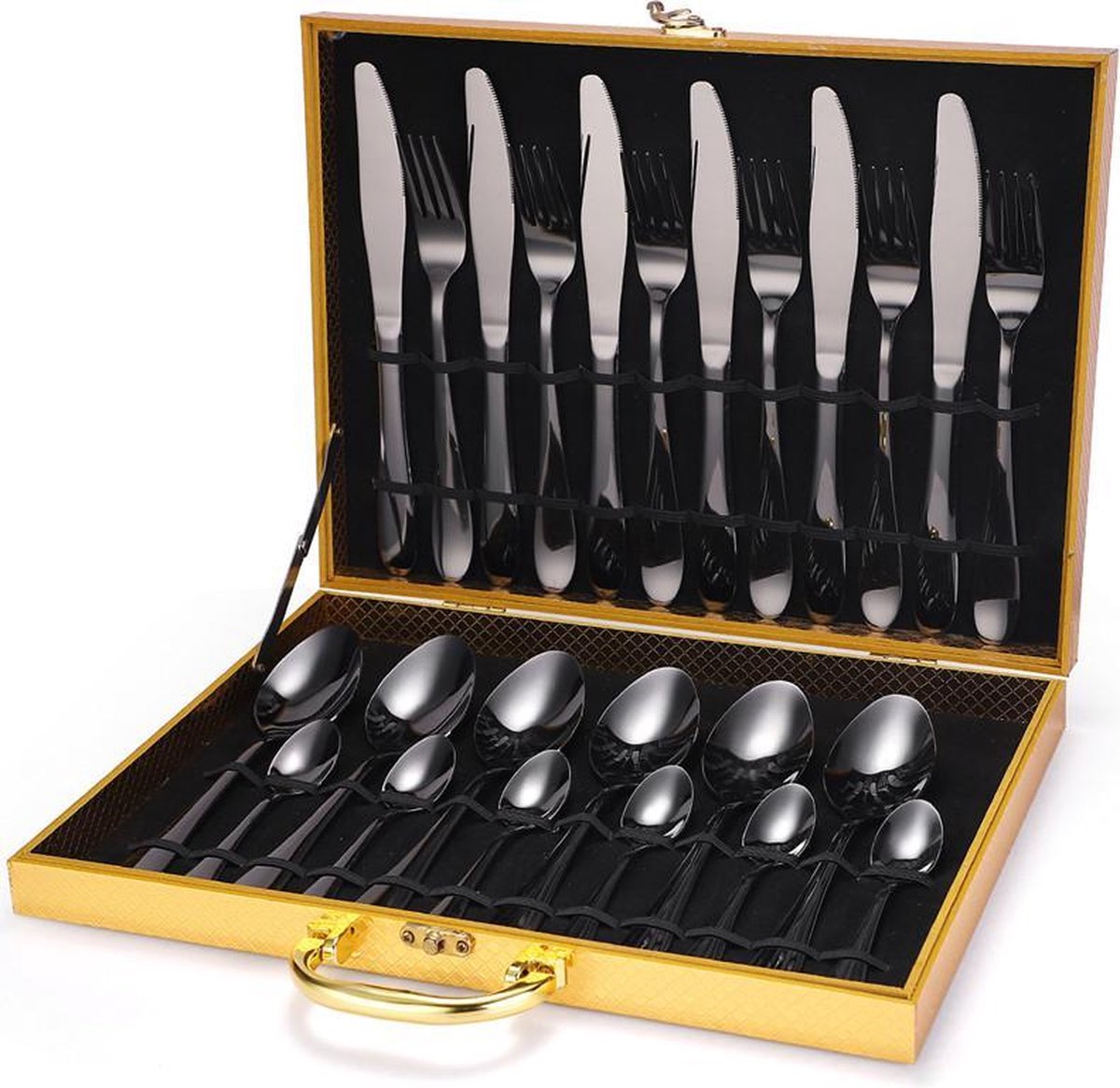 TDR - Roestvrijstalen bestek set - 24 delig - inclusief koffer - zwart + gratis cadeau