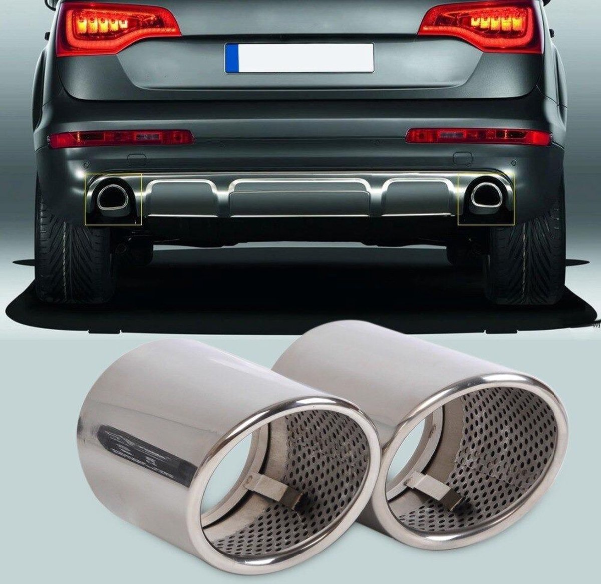 Chrome Rvs Uitlaat sierstuk Trim Eindstuk geschikt voor Audi Q7 2006 t/m 2013 3.0 4.2 Tdi V8 Fsi S Line Auto Accessoires