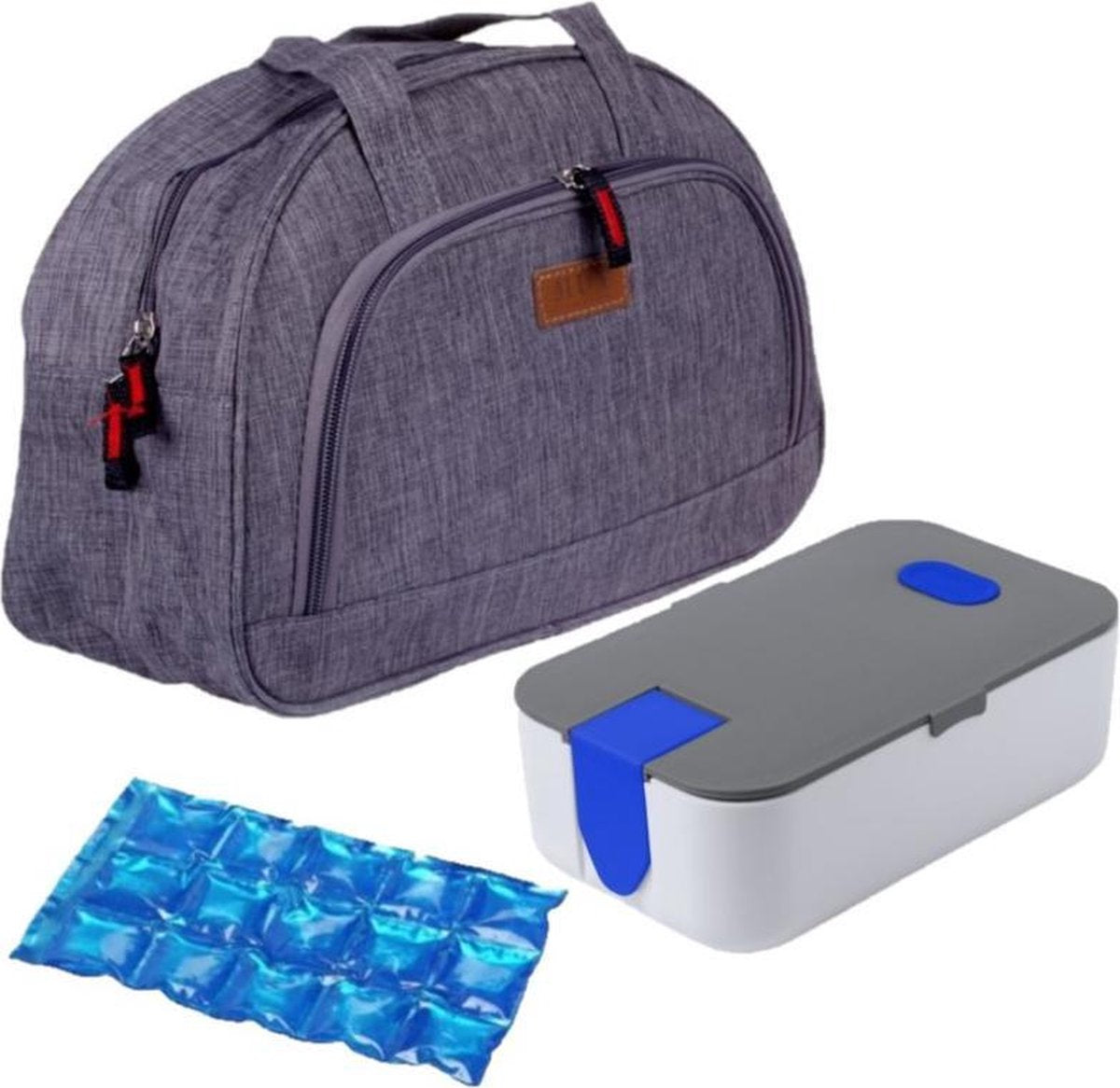 Kleine koeltas voor lunch grijs met lunchtrommel en flexibel koelelement 8 liter