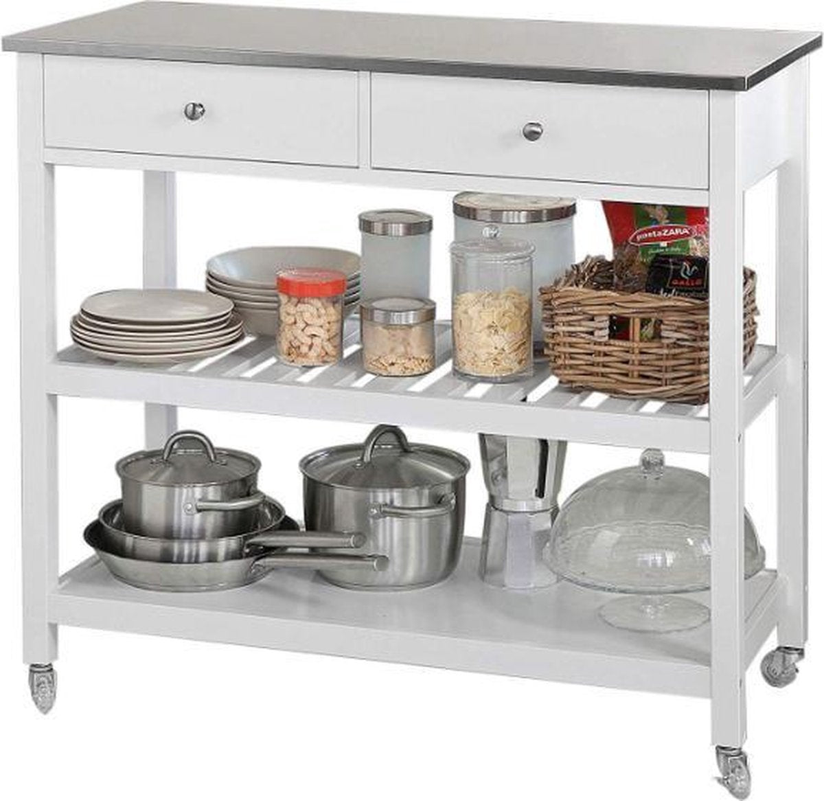 Simpletrade Keukentrolley - Serveerwagen - Roestvrij staal - 2 lades - 100x45x92 cm