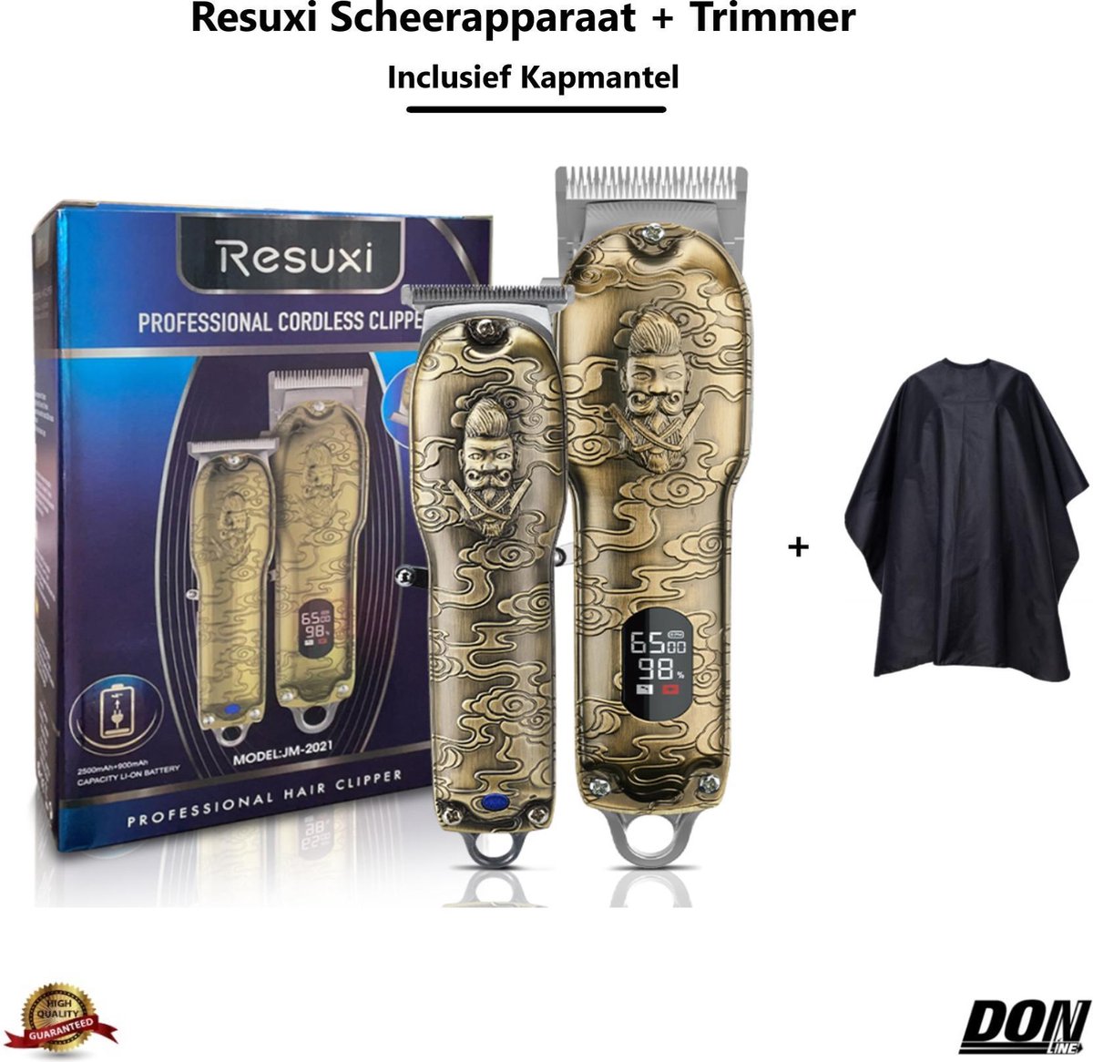 Luxe Goude -  3 in 1 Set - Tondeuse + Haar Trimmer - Inclusief Kapmantel - Scheerapparaat + Hair Clipper - Mannen - Haartrimmer - Baard - Hoofdhaar - Snel opladen - Draadloos - Trimmerset