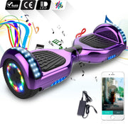 Evercross Hoverboard 6.5”| Flits Wielen | Bluetooth en LED verlichting | Paars Chroom