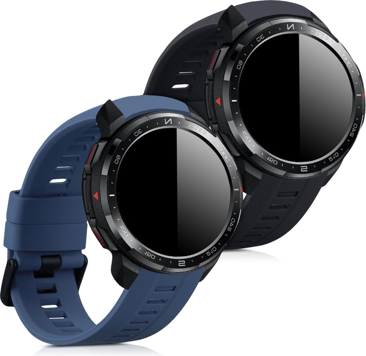 kwmobile 2x horlogeband voor Honor Watch GS Pro - siliconen band voor fitnesstracker - zwart / leigrijs