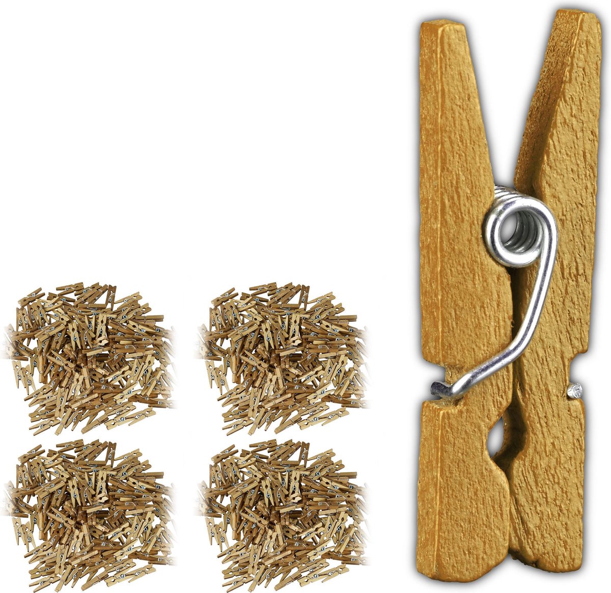 relaxdays 576x mini knijpers - houten knijpers - knijpertjes - wasknijpers - goud