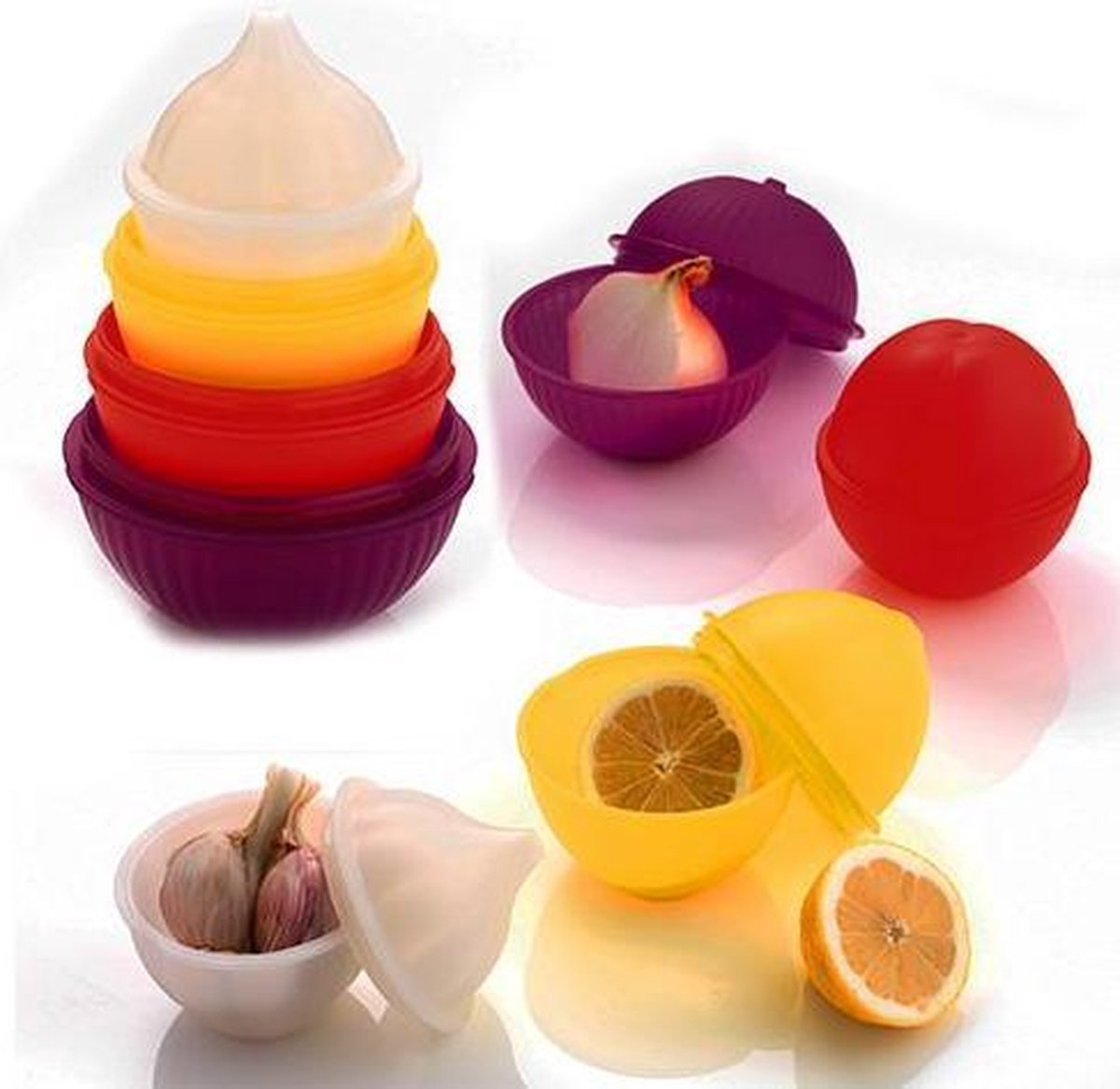 Mastrad Bewaarbakjes - Voor Groenten en sausjes - Set van 4 Stuks - Assorti