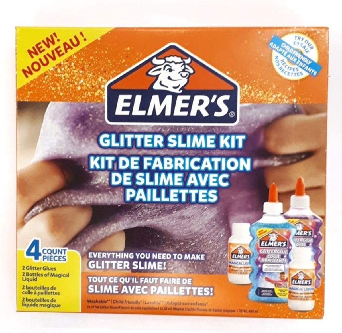 Elmer's Glitter Slijm Kit met Paars & Blauw Glitter Lijm plus 2 Flessen Magische Vloeibare Slijm Activator