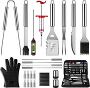 Luxergoods 25-Delige Luxe BBQ Gereedschap Accesoires Set - Barbecue Gereedschapset - Tangenset - Roestvrij Staal