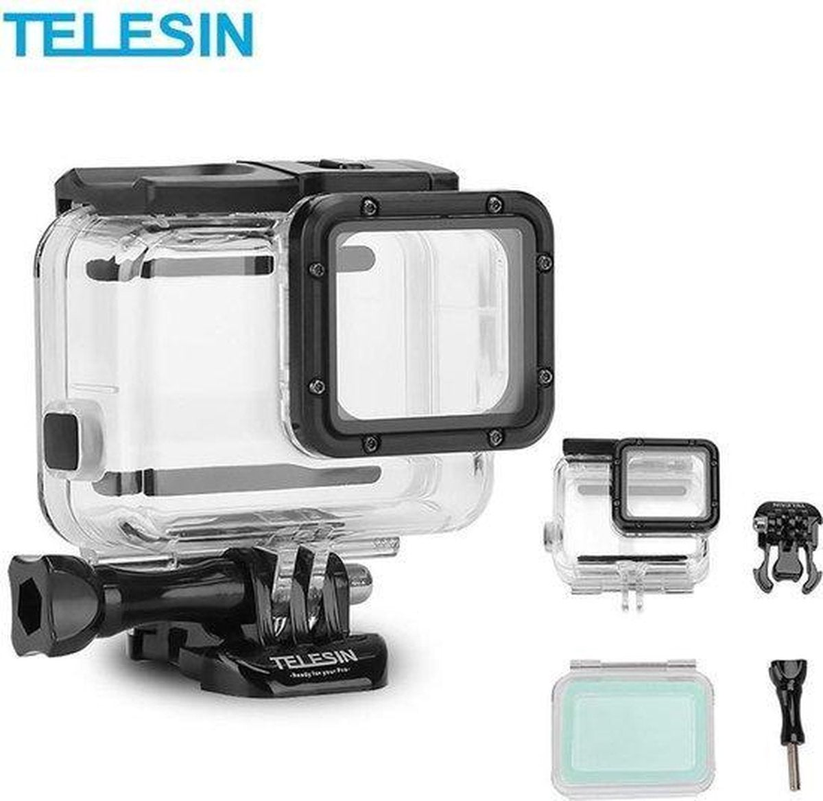 PRO SERIES 45M Onderwater Waterdichte Behuizing + Tastbaar Cover voor GoPro Hero (2018) / 5 / 6 / 7 BLACK / 7 ZILVER / 7 WHITE  - Transparant